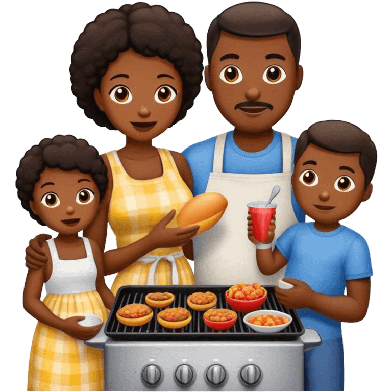 cookout with black family mom,dad,daughter,son, and baby emoji