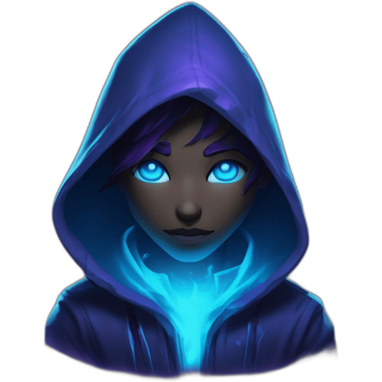 Riot Games Valorant neon blue eyes glowing bright blue Video game character blue purple hooded assassin themed character shrouded wraith emoji