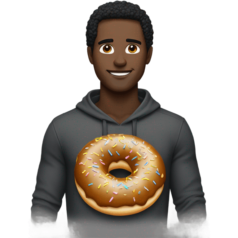 A guy with a black middle part and freckles, with a donut for a body emoji