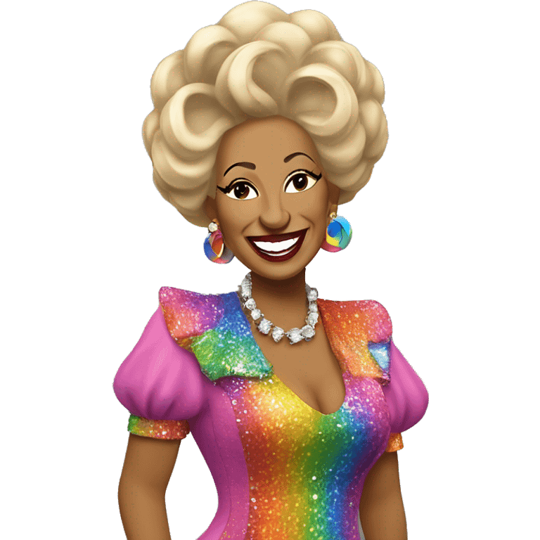 “Celia Cruz in a colorful outfit, smiling and performing with musical notes around her.” emoji