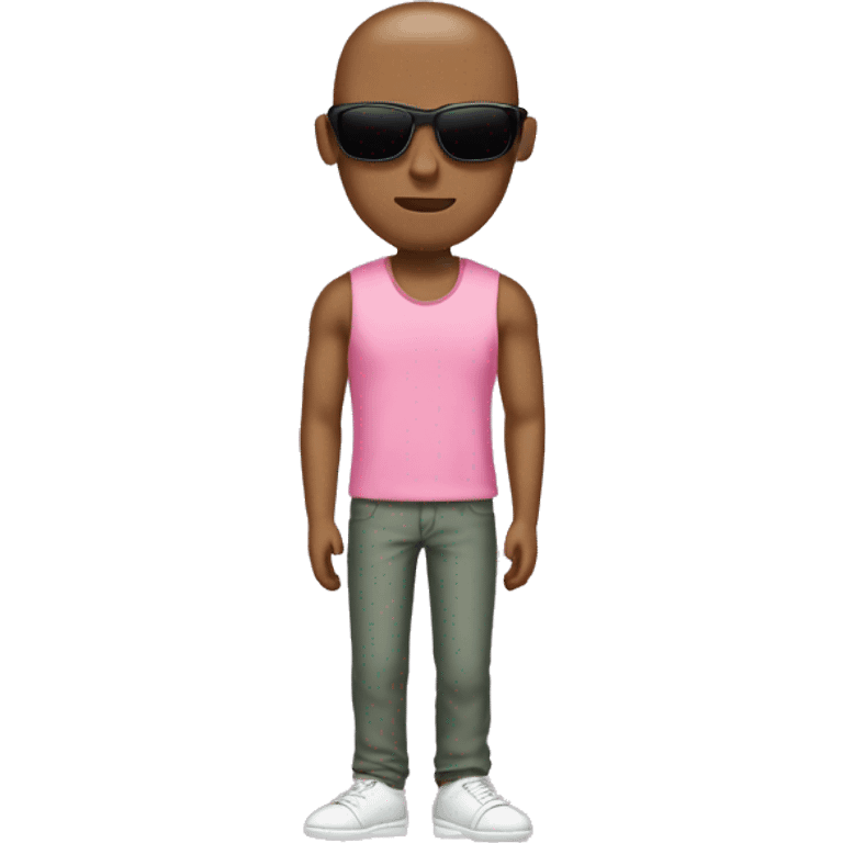 A man light brown man with pink shirt wiht no sleeves and light green shot and white shoes and dark sunglasses emoji