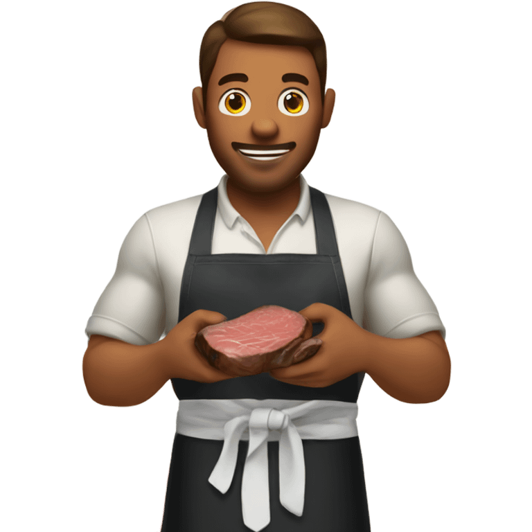 Man in an apron eating a steak with his hands  emoji