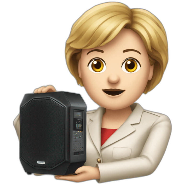 Angela Merkel with a big music speaker in her hand emoji