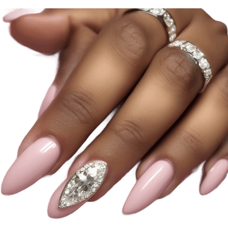 acrylic nails, light pink, pretty dimond ring on hand emoji