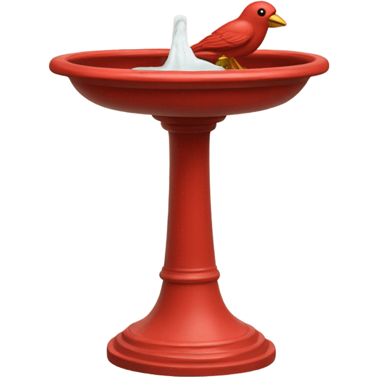 Vintage red bird bath with a white bird emoji