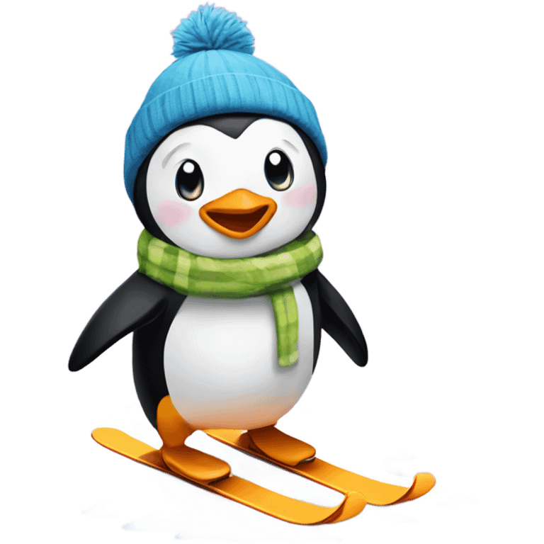 Penguin wearing rubber boots skiing emoji