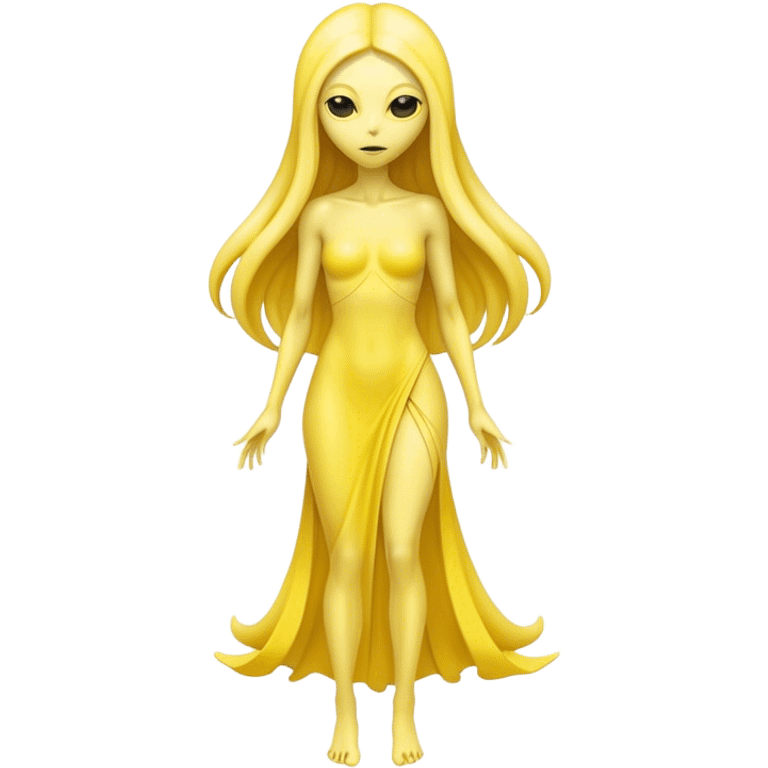 white alien woman full body, in jellow  dress emoji