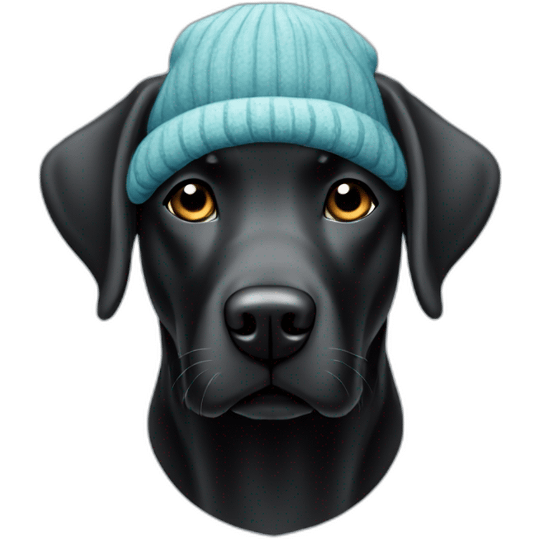 Black Labrador retriever wearing a winter hat emoji