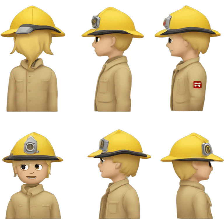 Feuerwehrmann, Schnurrbart, Hautfarben, blond,gelber Helm, sand farbene Jacke  emoji