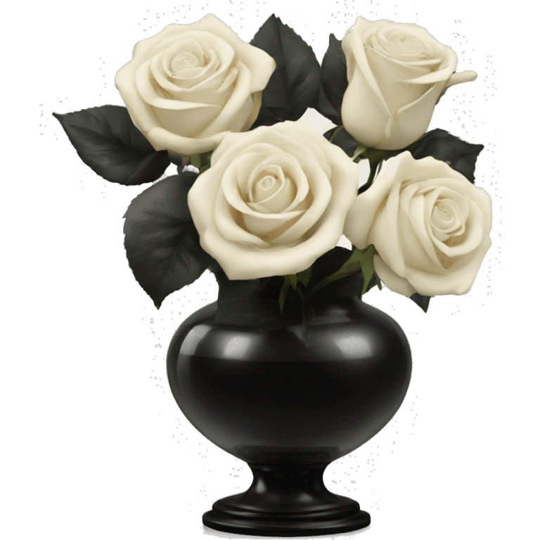 Black and ivory roses in transparent vase emoji