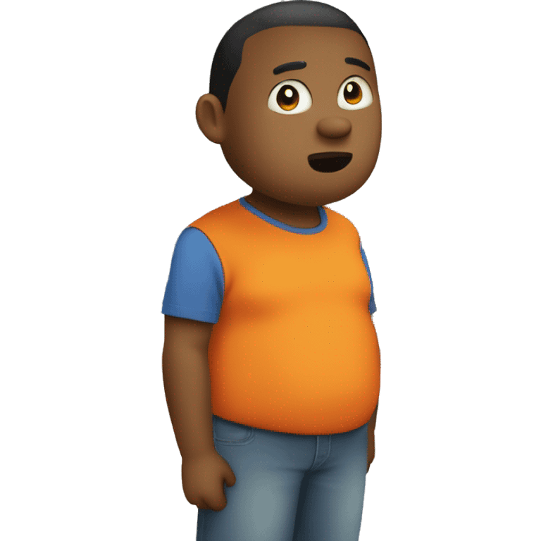 gian character in doaremon cartoon show with an orange tshirt, fat face, overweight kid  emoji