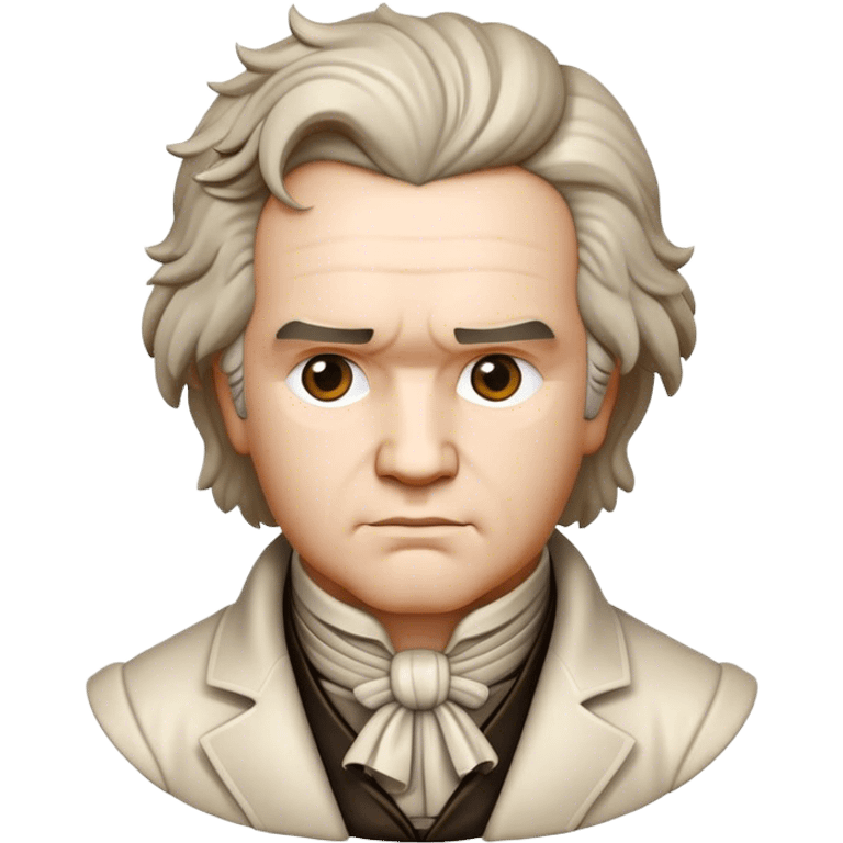 Cinematic Realistic Beethoven Pop Culture Emoji, featuring an evocative portrayal of the legendary composer rendered with delicate textures and emotive lighting. emoji