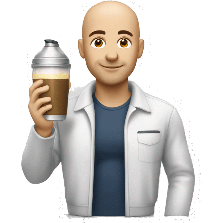 A bald man hair , drink shaker protein emoji