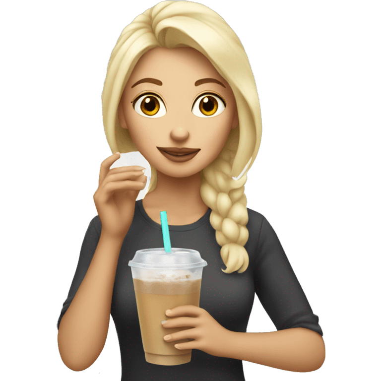 blonde girl drinking an iced chai latte emoji