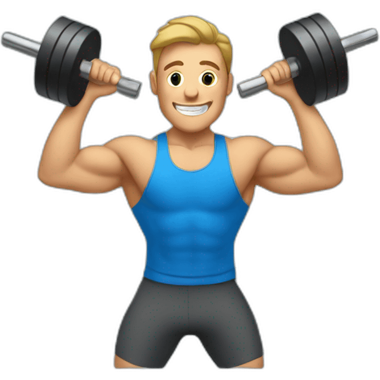 blue sweater with smiling guy workout in gym emoji