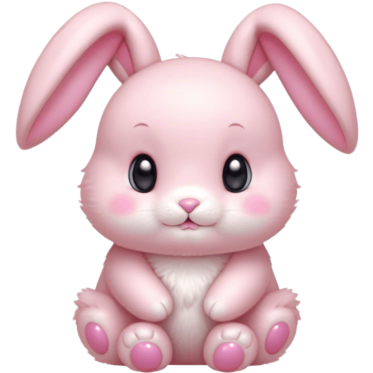 Cinematic adorable pastel pink bunny, chubby cheeks, tiny paws, sparkling round eyes, soft fur with a gentle glow, slightly tilted head, wearing a tiny bow, irresistibly cute and heartwarming. emoji