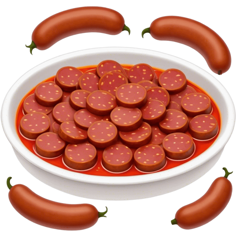 Cinematic Realistic Chorizo Dish Emoji, featuring spicy, robust sausage slices rendered with vivid textures and dynamic, appetizing lighting. emoji