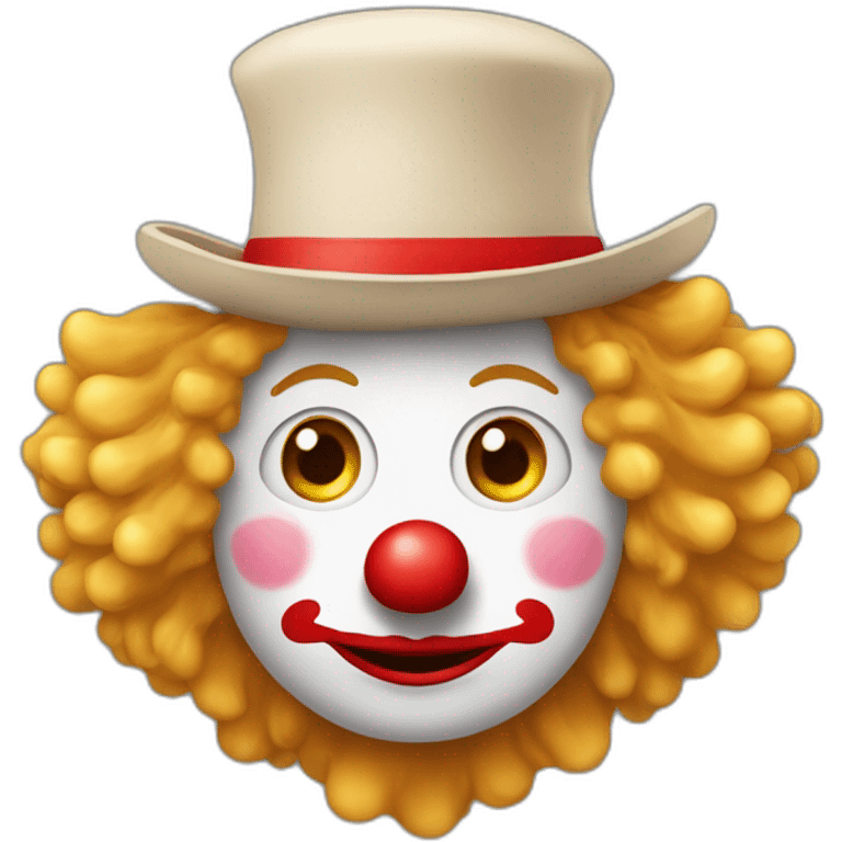 un clown au nez rouge avec des cheveux blond bouclés et un chapeau fin  emoji