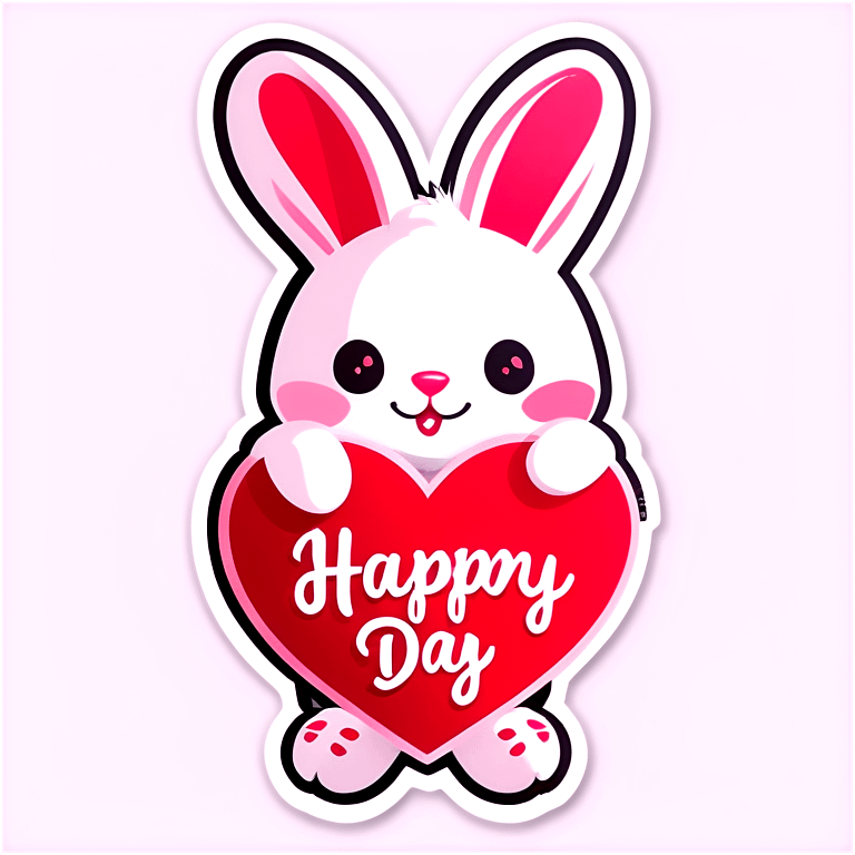 Valentine bunny white red pink white hearts saying happy Valentine’s Day besties emoji