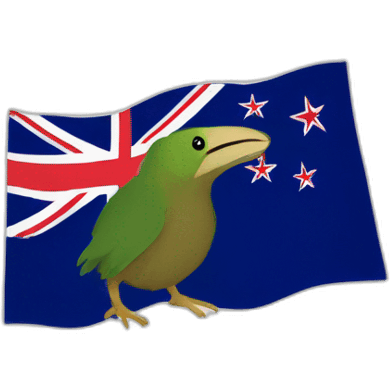 kiwi bird with new zealand flag. Make the flag completly same as new zealand flag not green emoji