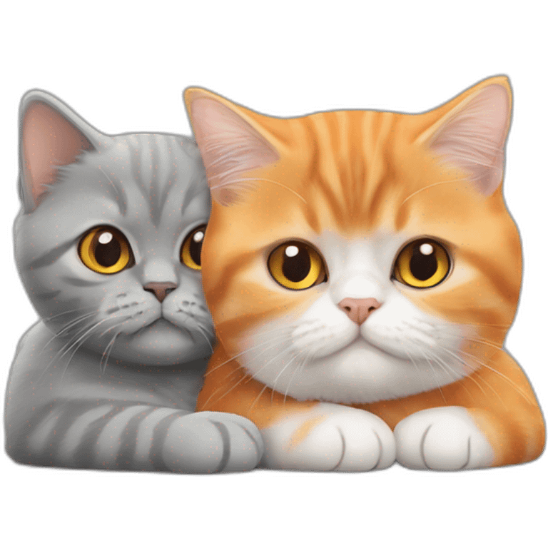 Orange persian shorthair little cat hugs the grey british shorthair cat emoji