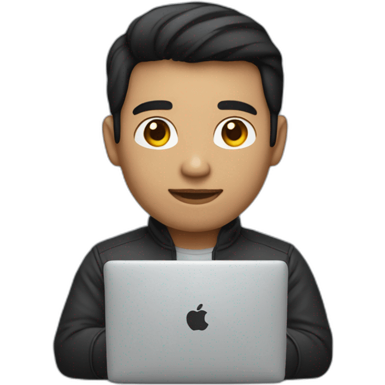 developer with mac laptop in front light skin tone and black hair emoji