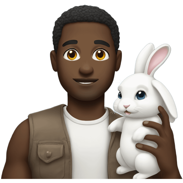 Black guy holding white bunny emoji