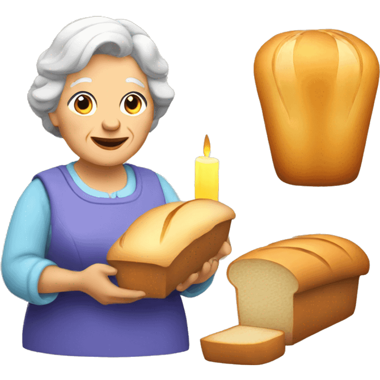 Granny with candle, bread and wheat emoji