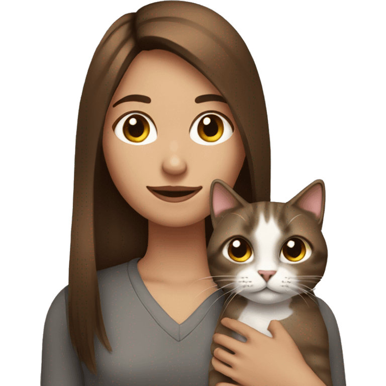 brown straight hair girl with a cat emoji