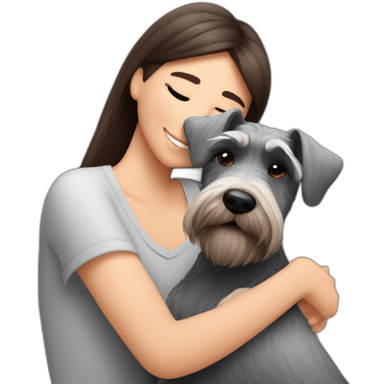 Schnauzer having a really big cuddle on someone’s lap looking up at owners face emoji