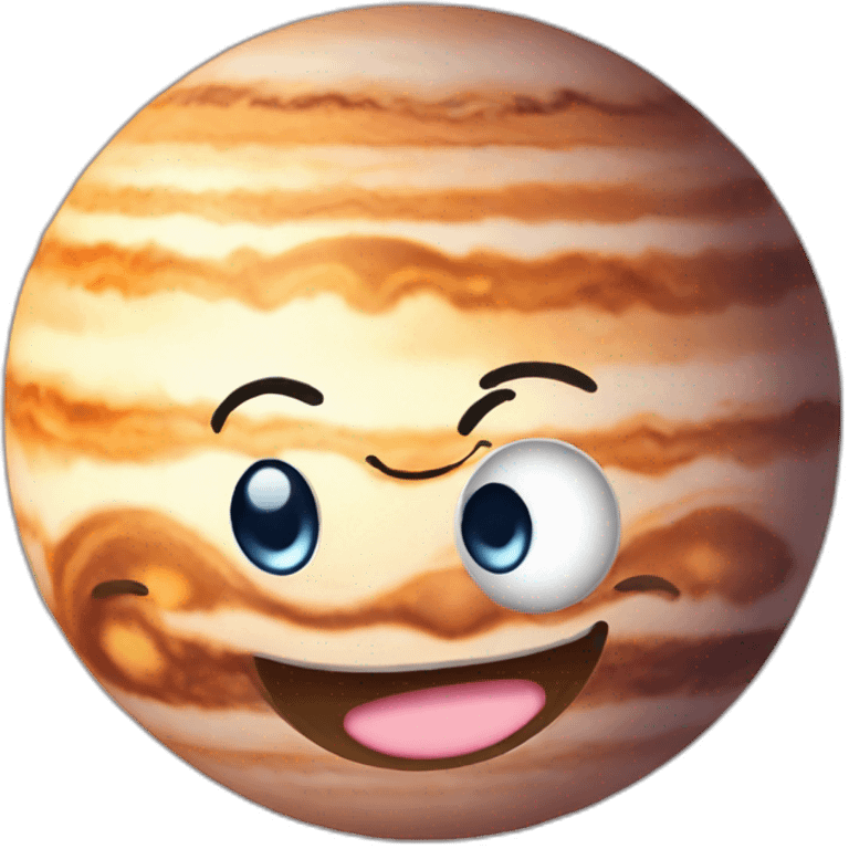 planet Jupiter with a cartoon beaming face with smiling eyes emoji