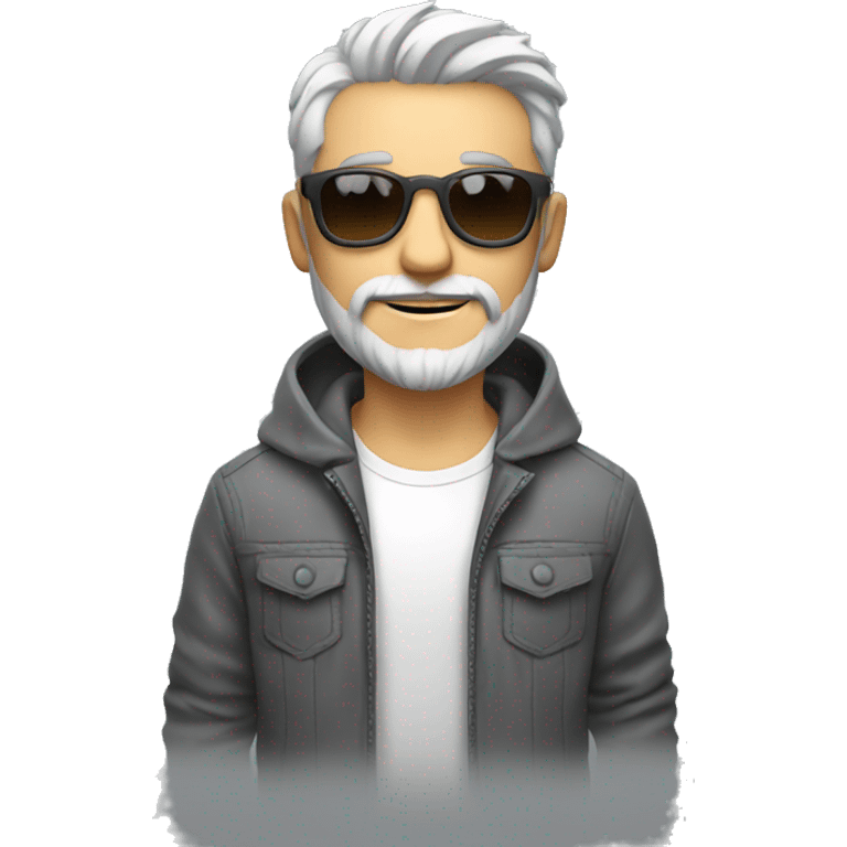 cool designer for the sun with gray short hair and beard, white skin and bear in his hands emoji