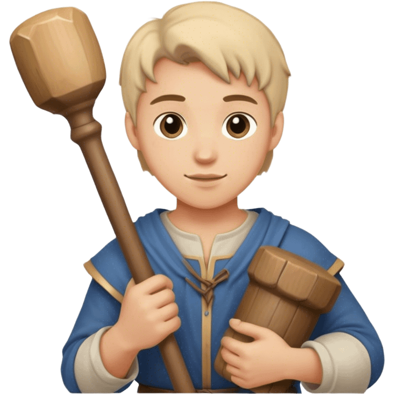 young sculptor apprentice medieval age with mallet emoji