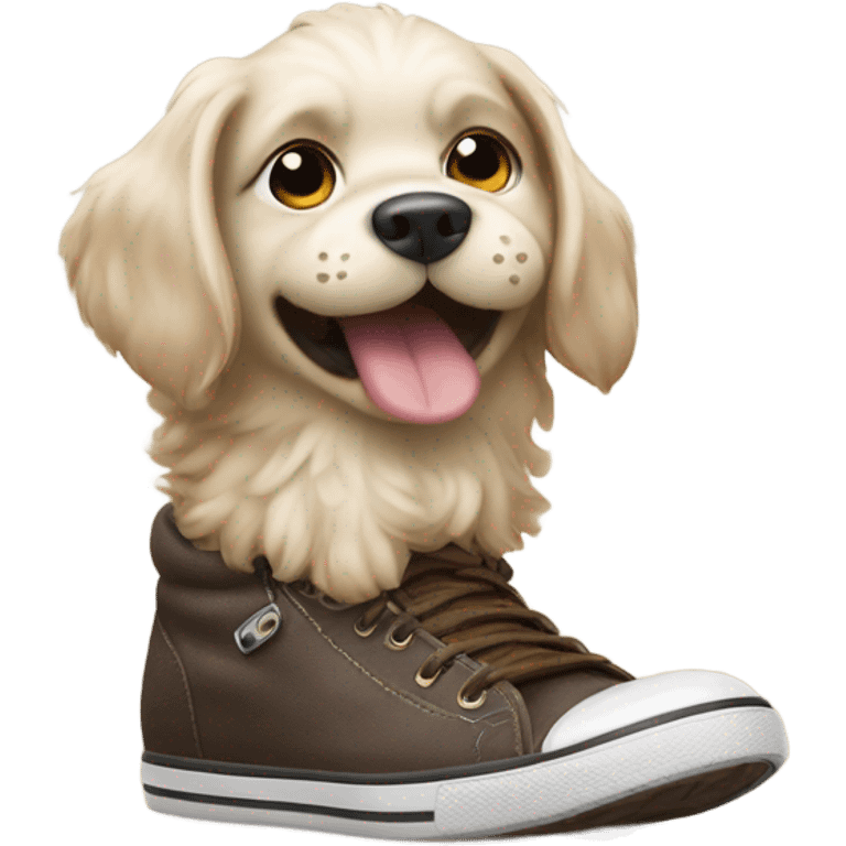 Dog pooping in a shoe emoji