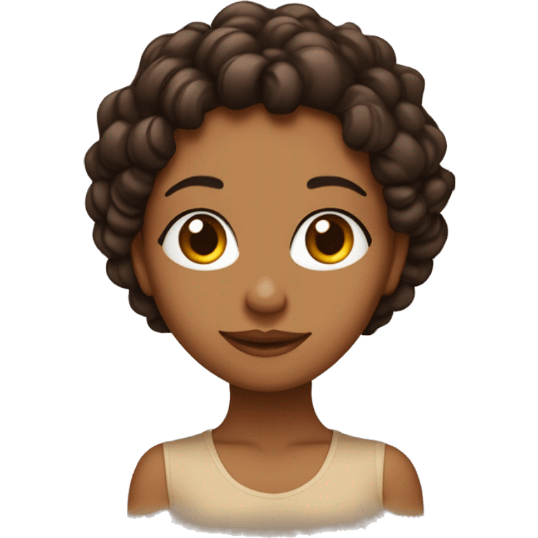 una chica con el pelo negro, rizado un poco largo, la piel casi color cartón claro y ojos café claro  emoji