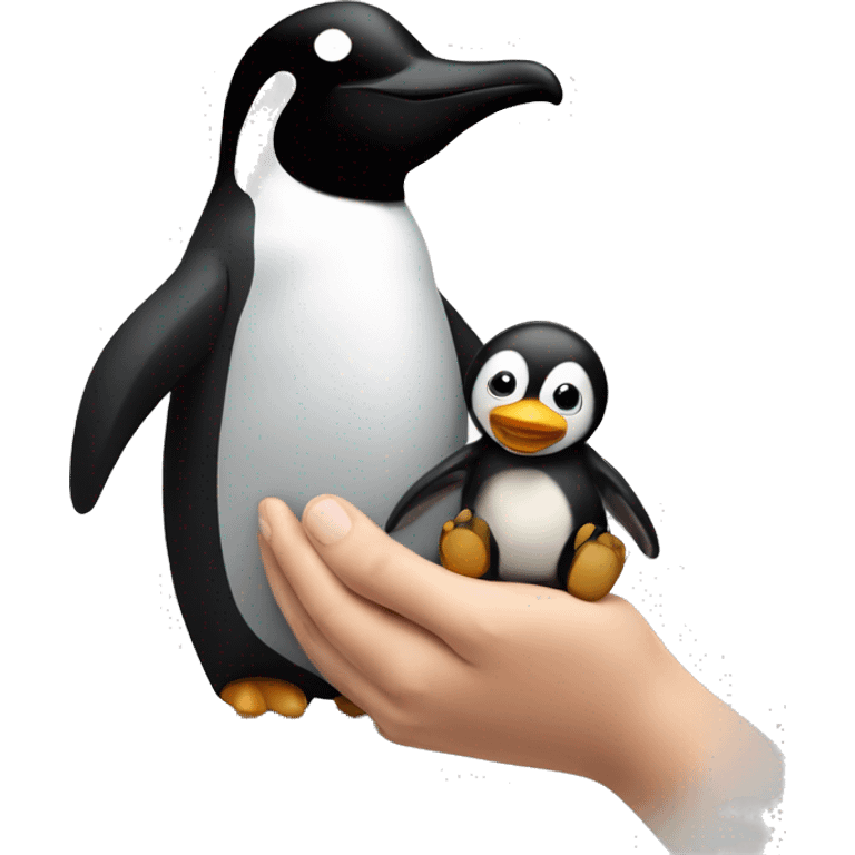 Pinguin with a Teddy in a hand emoji