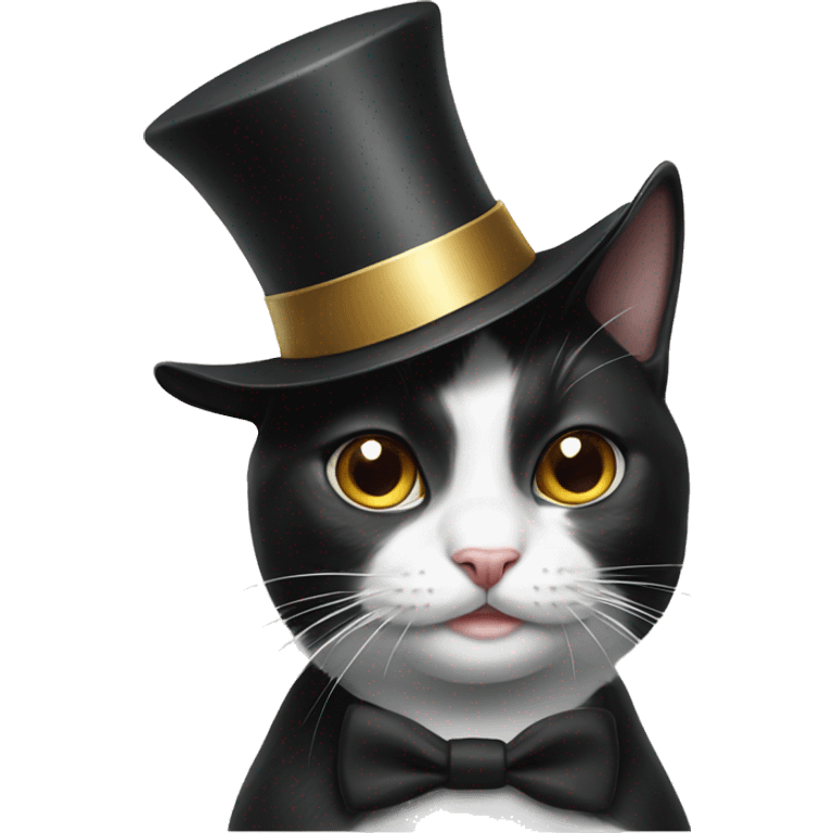 Tuxedo cat with a hat emoji