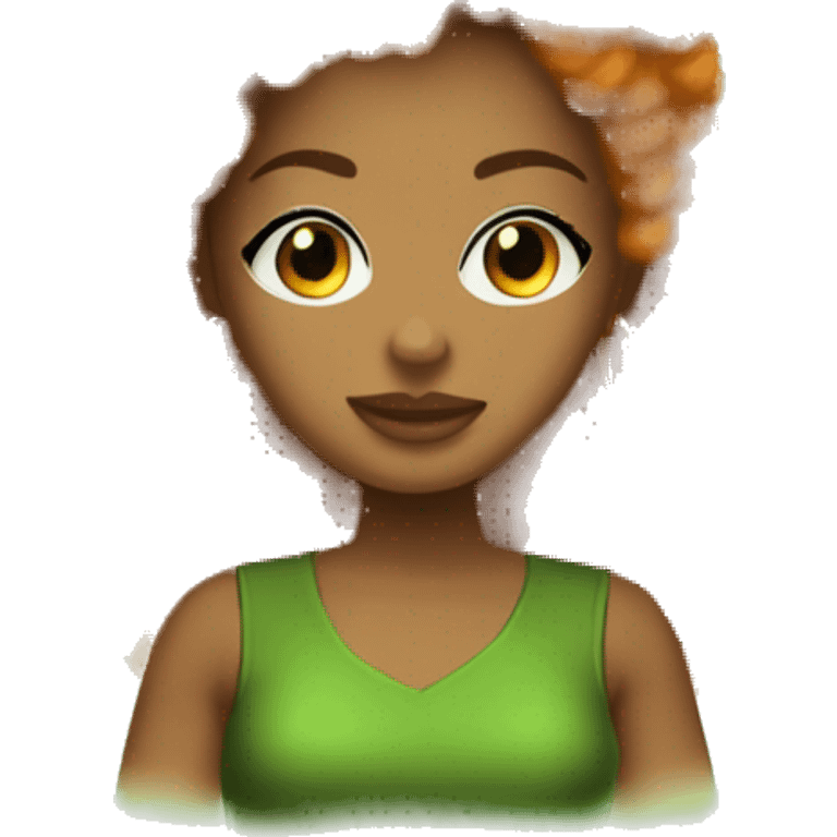 singer orange Afro tan skin green shirt and girl emoji