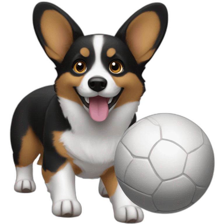 Black corgi catch tenis ball emoji