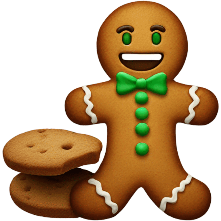 Gingerbread man holding a poop emoji emoji