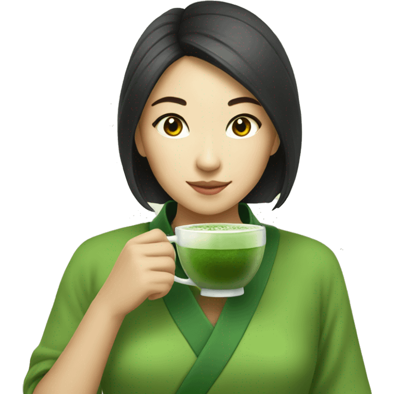 Asian girl drinking matcha  emoji