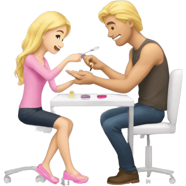 blonde daughter gives blonde dad a manicure emoji