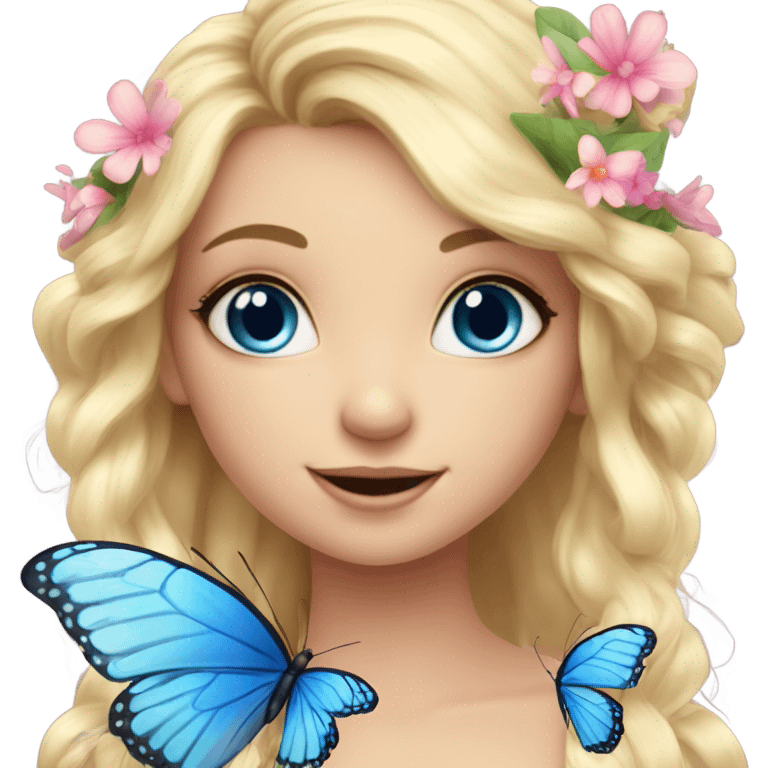 Gorgeous blond fairy blue eyes with flowers and butterflies emoji