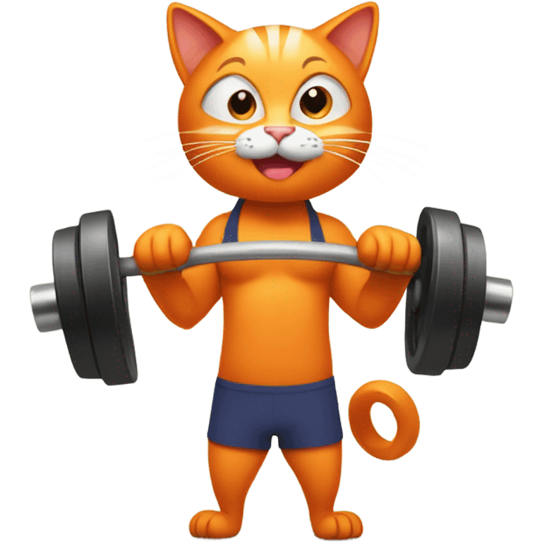 Orange cat, lifting weights emoji