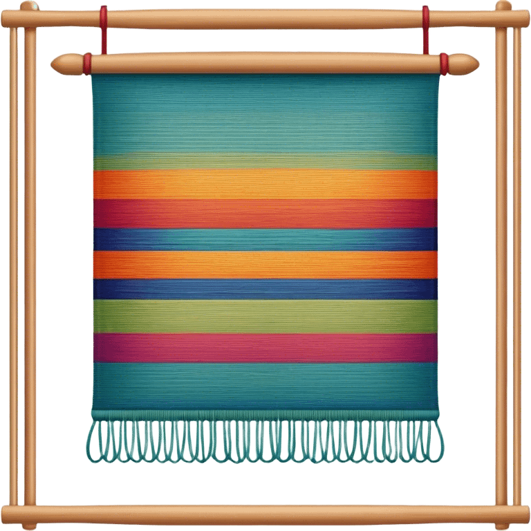 Tapestry icon, woven fabric with intricate patterns, weaving loom, colorful threads, detailed design, minimalistic style, clean lines, transparent background. emoji