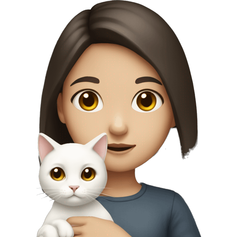 Little girl with dark brown hair holding a white cat emoji