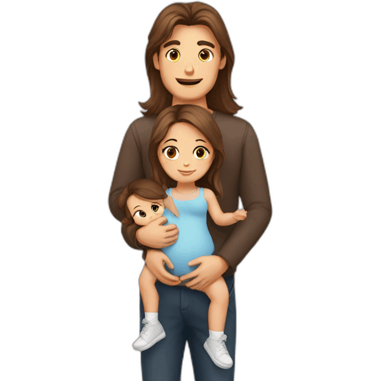 european family, Brown hair man, long Brown hair woman, baby girl emoji