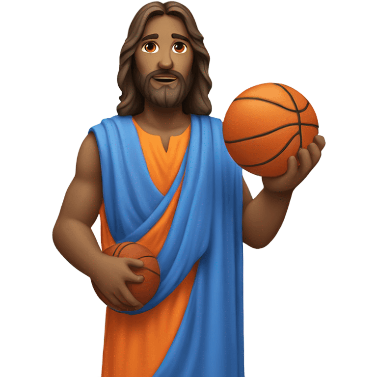 A blue and orange Jesus with a basketball. emoji