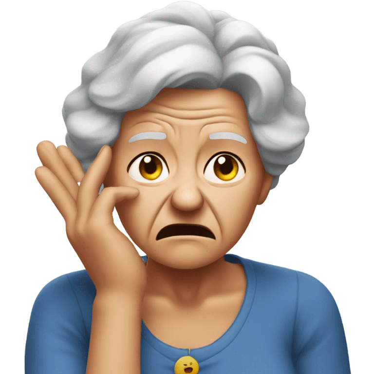 angry grandma cover her ear with her hand emoji