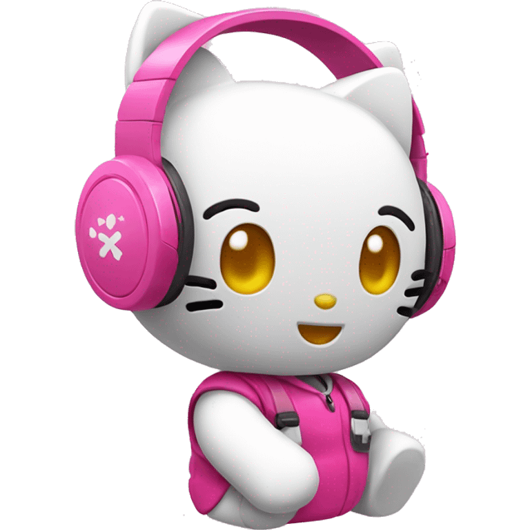 Hello kitty with pink gaming headphones emoji